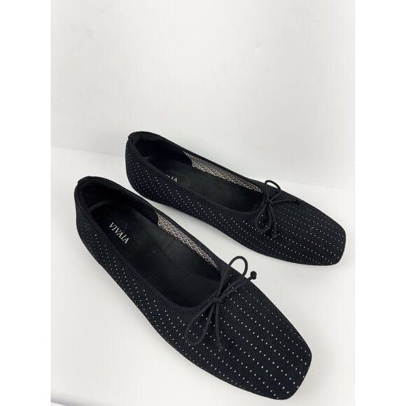 VIVAIA Shoes 42 Margaret Square Toe Bow Ballerina Flats Black Slip On Minimalist - Picture 7 of 7